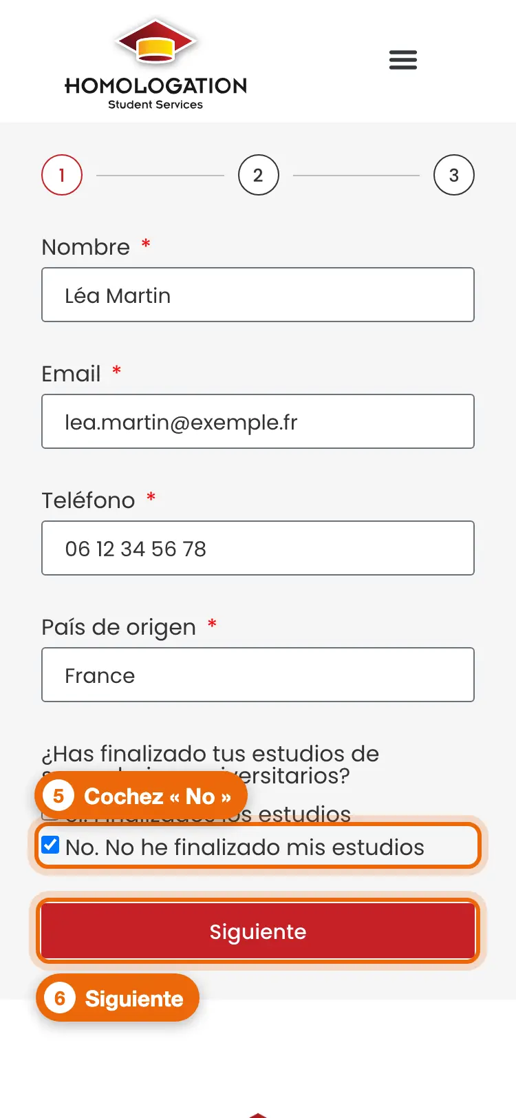 Case No cochée et bouton Siguiente