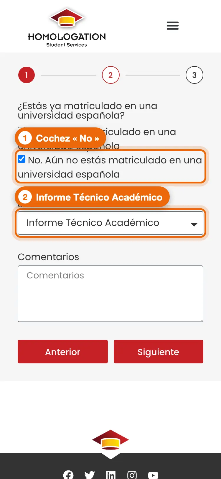 Écran 2 : No coché et Informe Técnico Académico choisi
