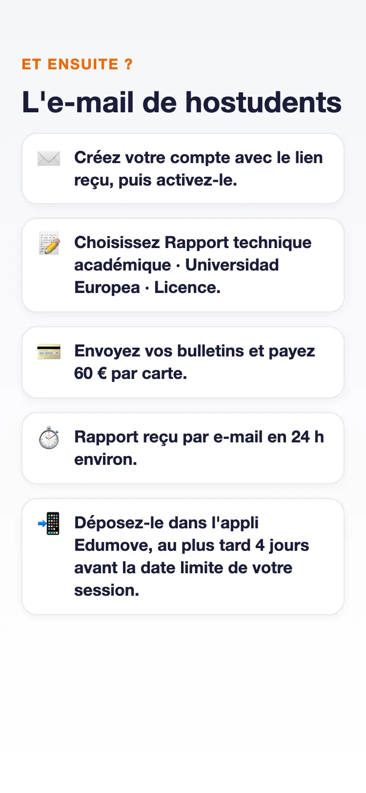 La suite : compte hostudents, choix du rapport, bulletins, paiement, rapport en 24 h, dépôt dans l'appli